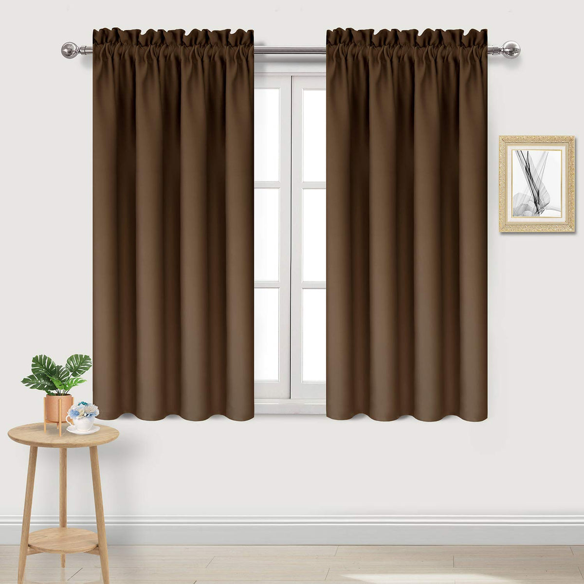 Dwcn Brown Blackout Curtains For Bedroom -Rod Pocket Thermal Insulated Room Darkening Drapes For Living Room, W 42 X L 54 Inch,