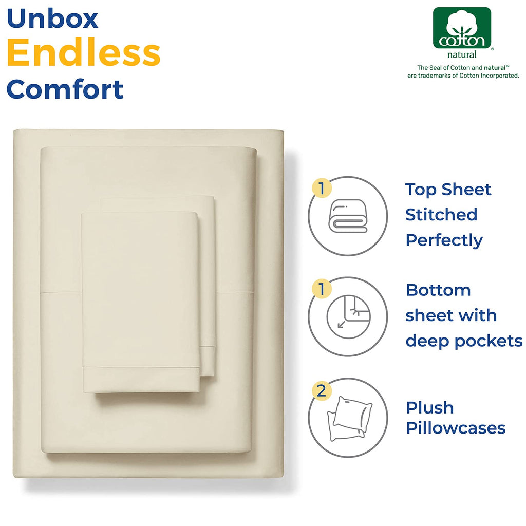 600 Thread Count Egyptian Quality 100% Cotton Sheets Set, King Size Bedding Set In Sand