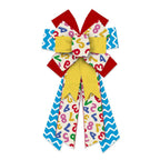 Large Back to School Wreath Bows Yellow Blue Wave Strips Numbers Burlap Linen Bows for Wreaths, School Theme Tree Topper Bows fo