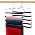 2 Pcs Pants Hangers, AntiSlip Space Saving Hangers, 5 Layer Swing Arm Pants Organizer for Closet, Stainless Steel with NonSlip