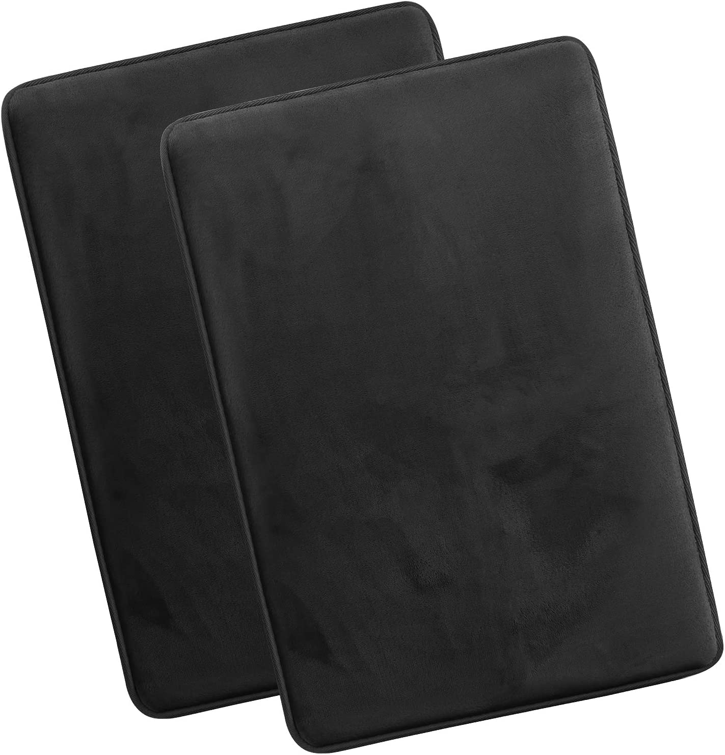 Home Brilliant 2PC Memory Foam Non Slip Anti Bath Mat Thick Absorbent Plush Velvet Bathroom Rug  20 x 32 Black