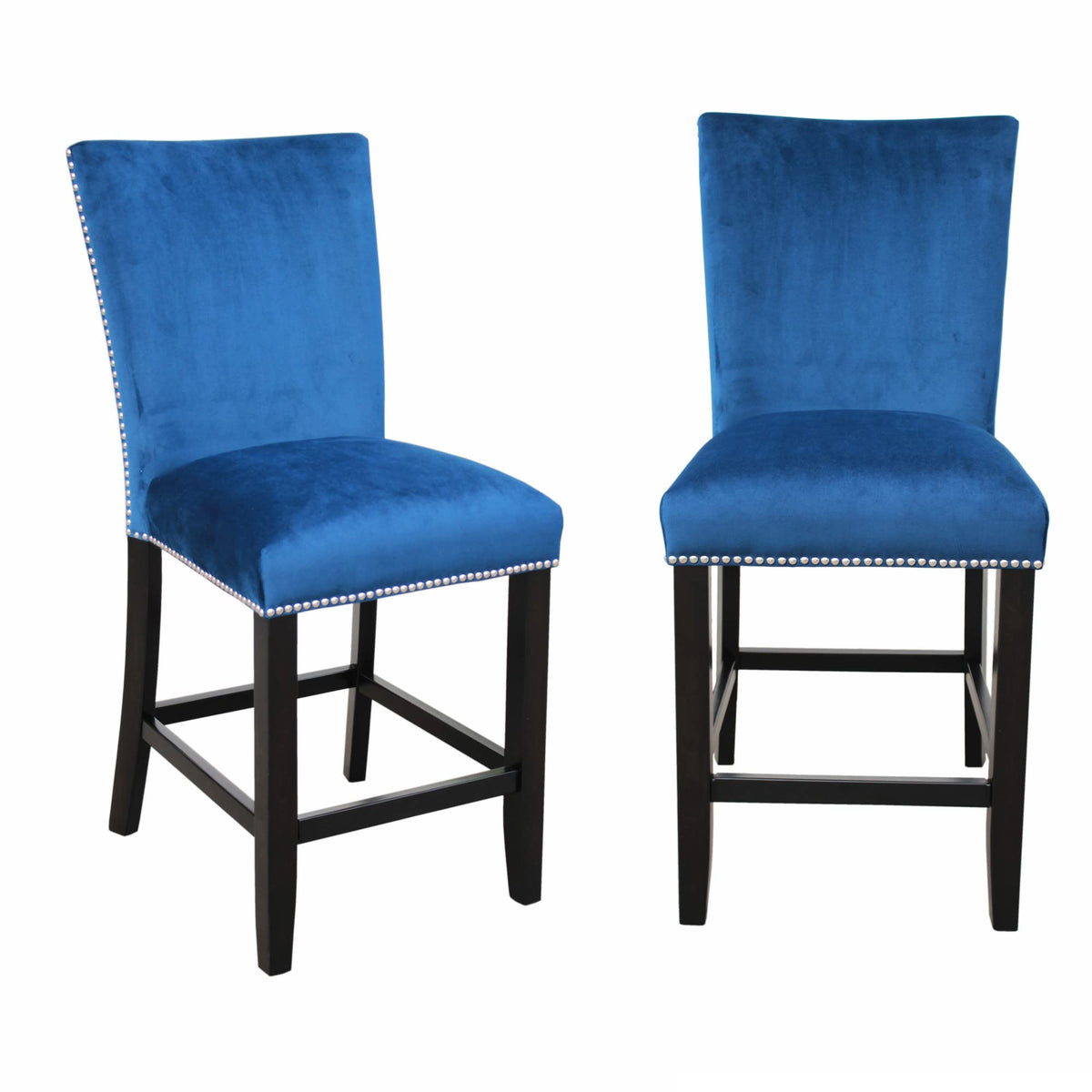 Steve Silver Furniture Upscale Dining Chair, Set Of 2 Counter Chairs, Blue Velvet Material, Solid Hardwood Frame, Espresso Finish, Silver Nailhead Trim, Kitchen Living Room, 19&quot;D X 26&quot;W X 42&quot;H, Blue