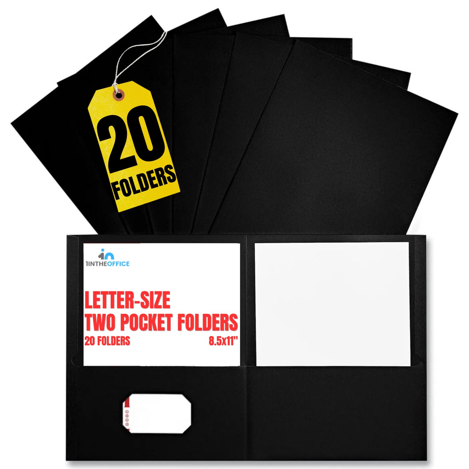 1Intheoffice 2 Pocket Folders, Two-Pocket Folders With Pockets, Presentation Folders, Letter Size, Black, (20/Pack)