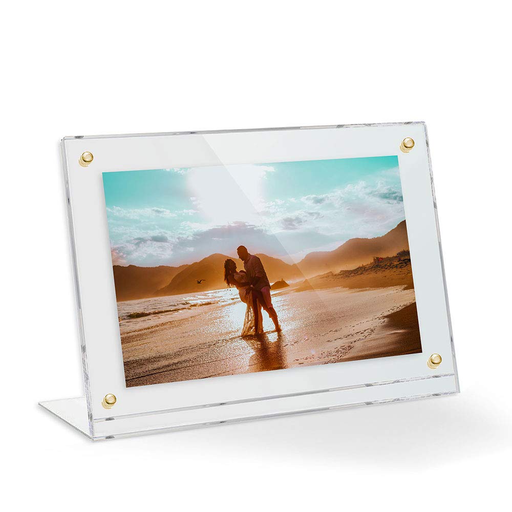 18x14 Acrylic Floating Picture Frame - Table Stand with Gold Magnetic Front Cover to Easily Change Photos - Made in The USA