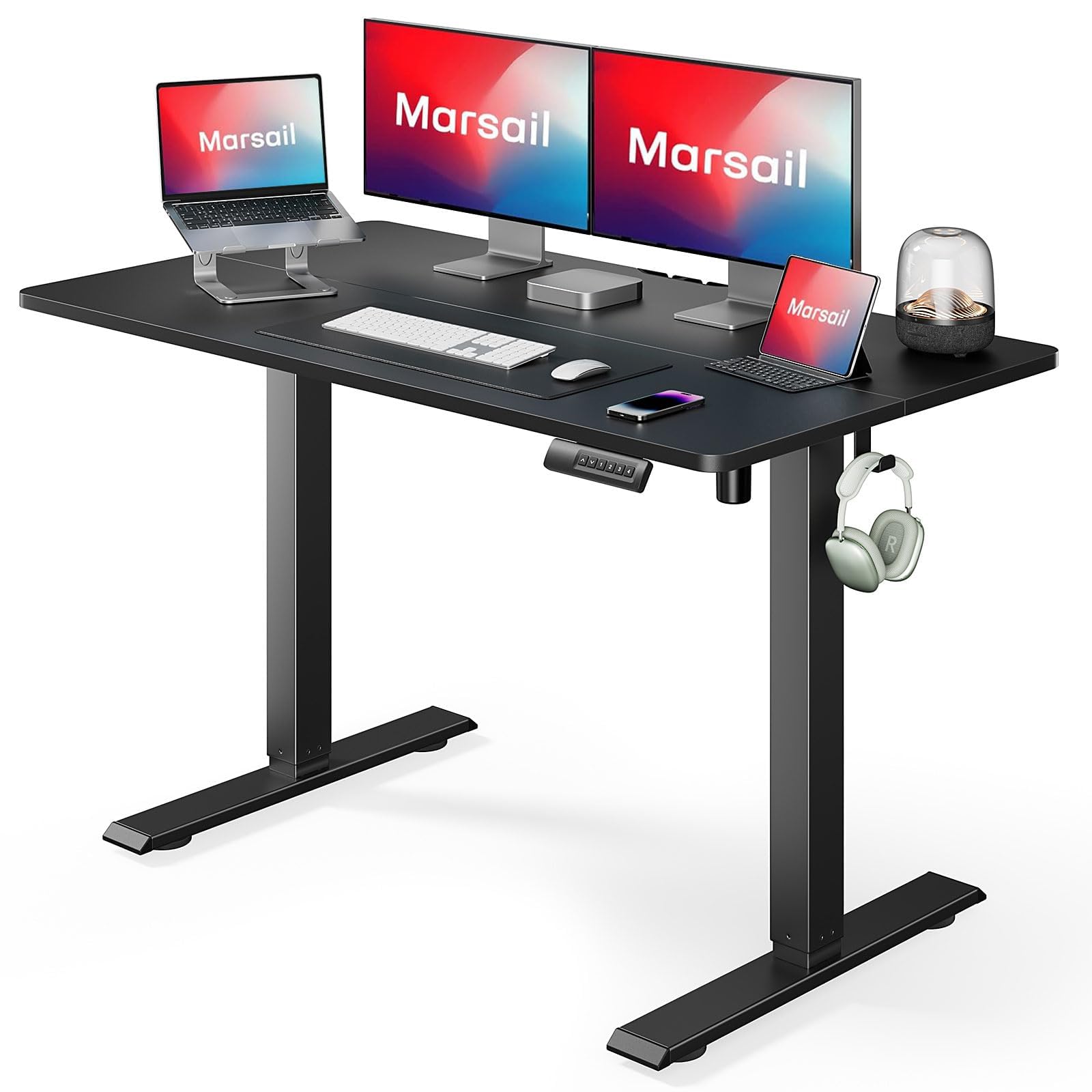 Marsail Electric Standing Desk Adjustable Height, 48 x 24 Inch Sit Stand up Desk for Home Office Furniture Computer Desk with 3 