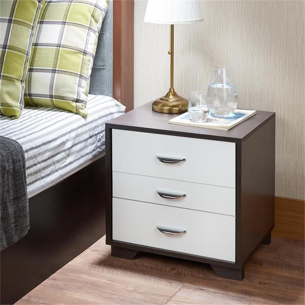 Acme Eloy Wooden Nightstand With 3 Drawers And Wooden Frame In White And Black