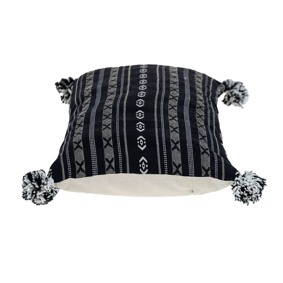 HomeRoots 100% Cotton Black and Gray X Pom Throw Pillow