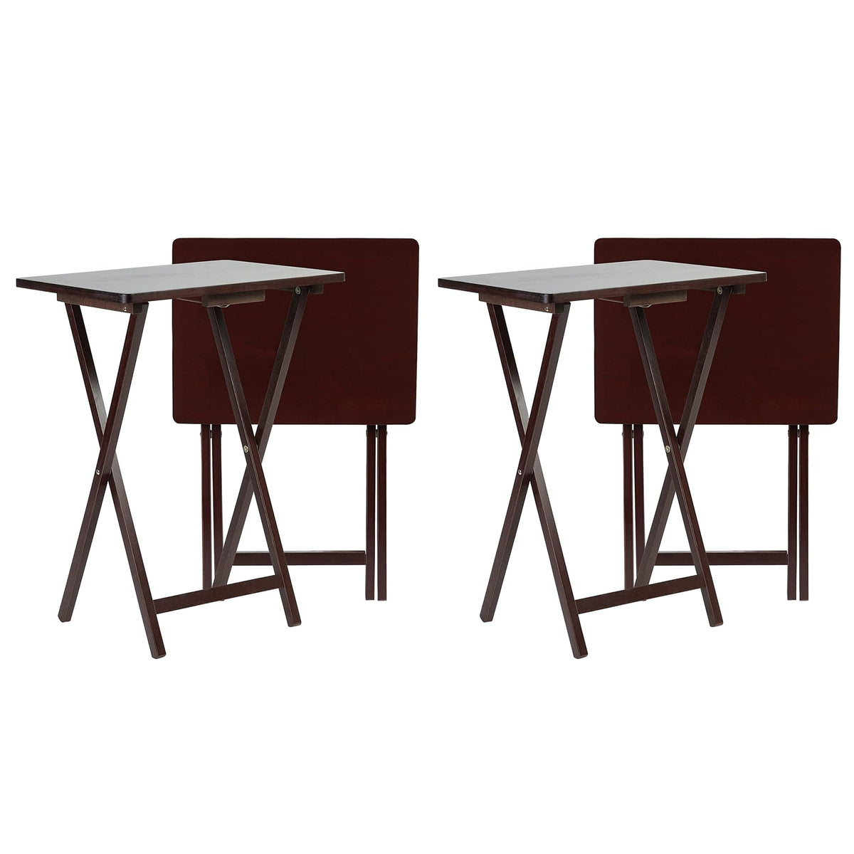 Pj Wood Solid And Sturdy Wood Construction Portable Folding Tv Snack Tray Table Desk Serving Stand, Espresso Brown (4-Piece Set)