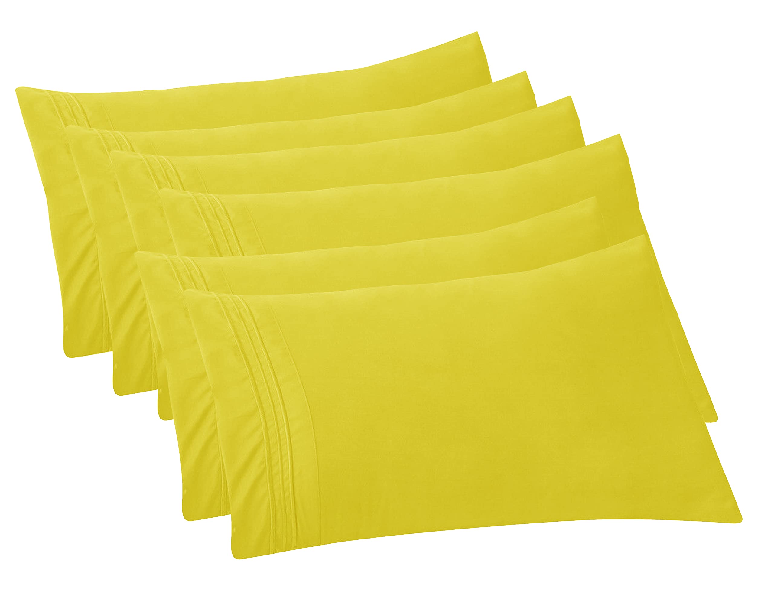 Elegant Comfort 6-Pack Solid Pillowcases 1500 Thread Count Egyptian Quality - Easy Care, Smooth Weave, Wrinkle And Stain Resistant, Easy Slip-On, 6-Piece Set, Standard/Queen Pillowcase, Yellow