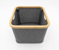 LoongZDD Bamboo Storage Basket, Collapsible Fabric Shelf Basket with Handles, OpenTop Closet Organizer Bin, Gray, 11.8 x 11.8 x