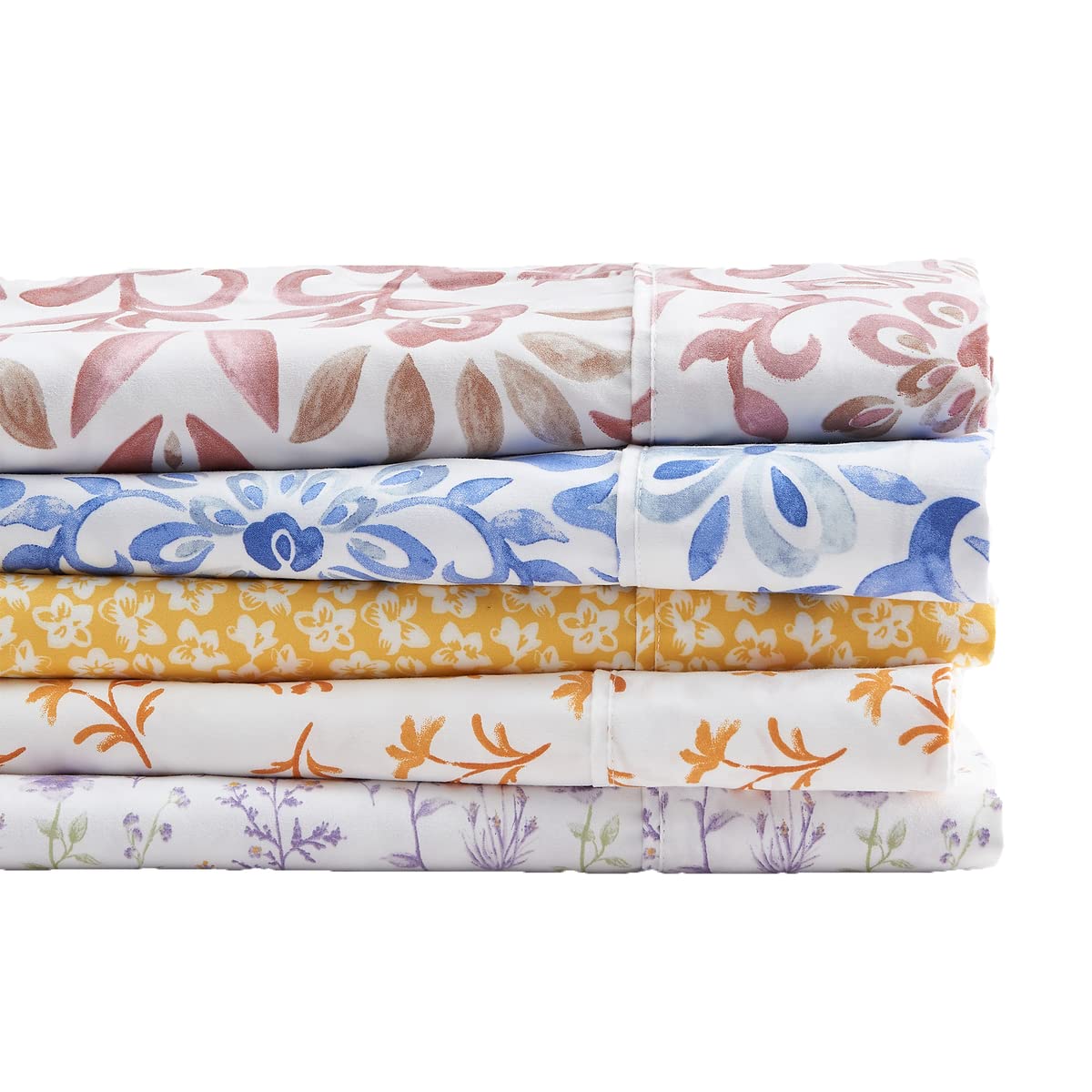 Great Bay Home 4-Piece Floral Print Ultra-Soft Microfiber Sheet Set. Wrinkle Free, Comfortable, All-Season Bed Sheets. (Full, Fading Floral)
