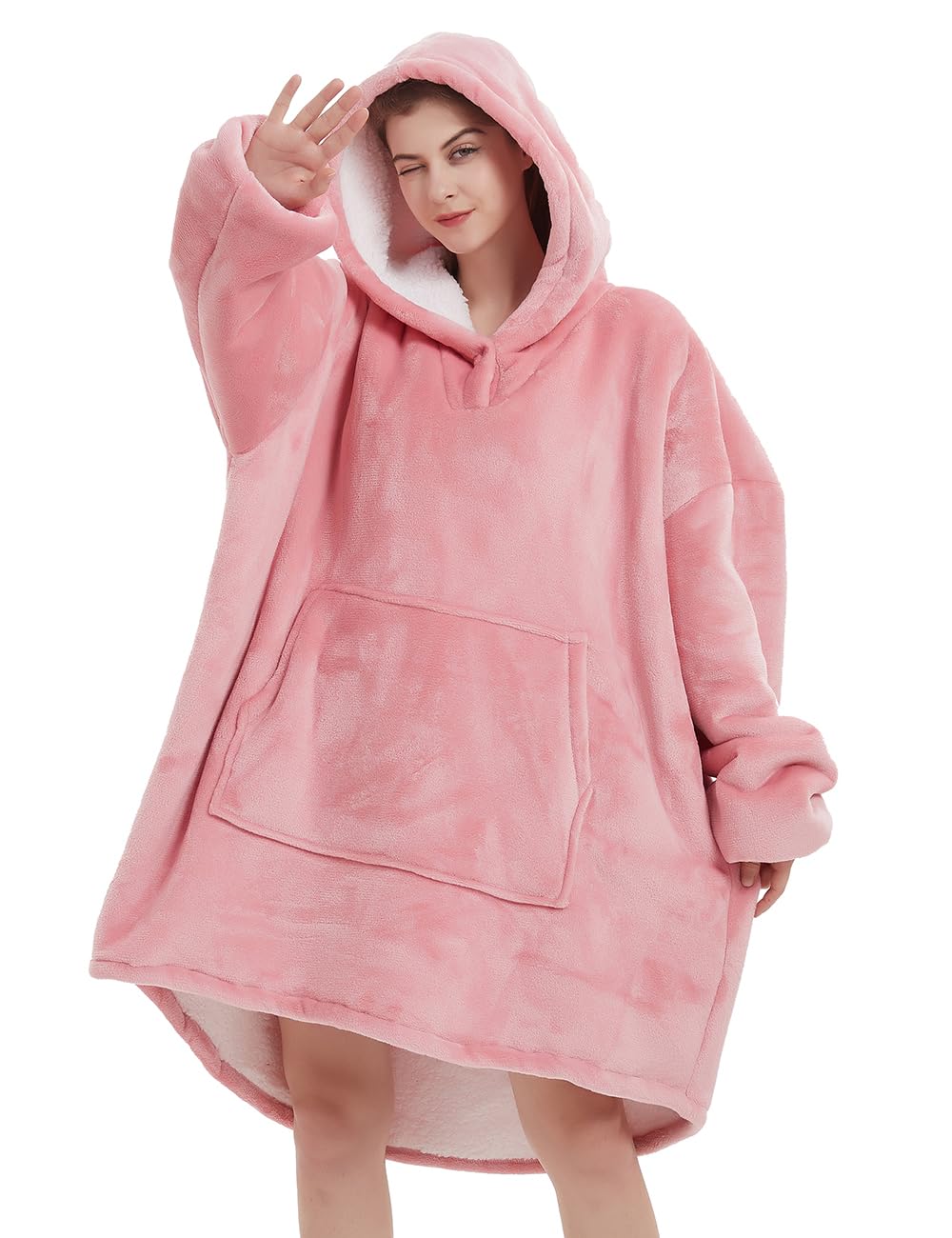 Nafleap Blanket Hoodie Women Wearable Blanket Adult Oversized Fleece Sherpa Christmas Sweatshirt Gift For Women, Pink