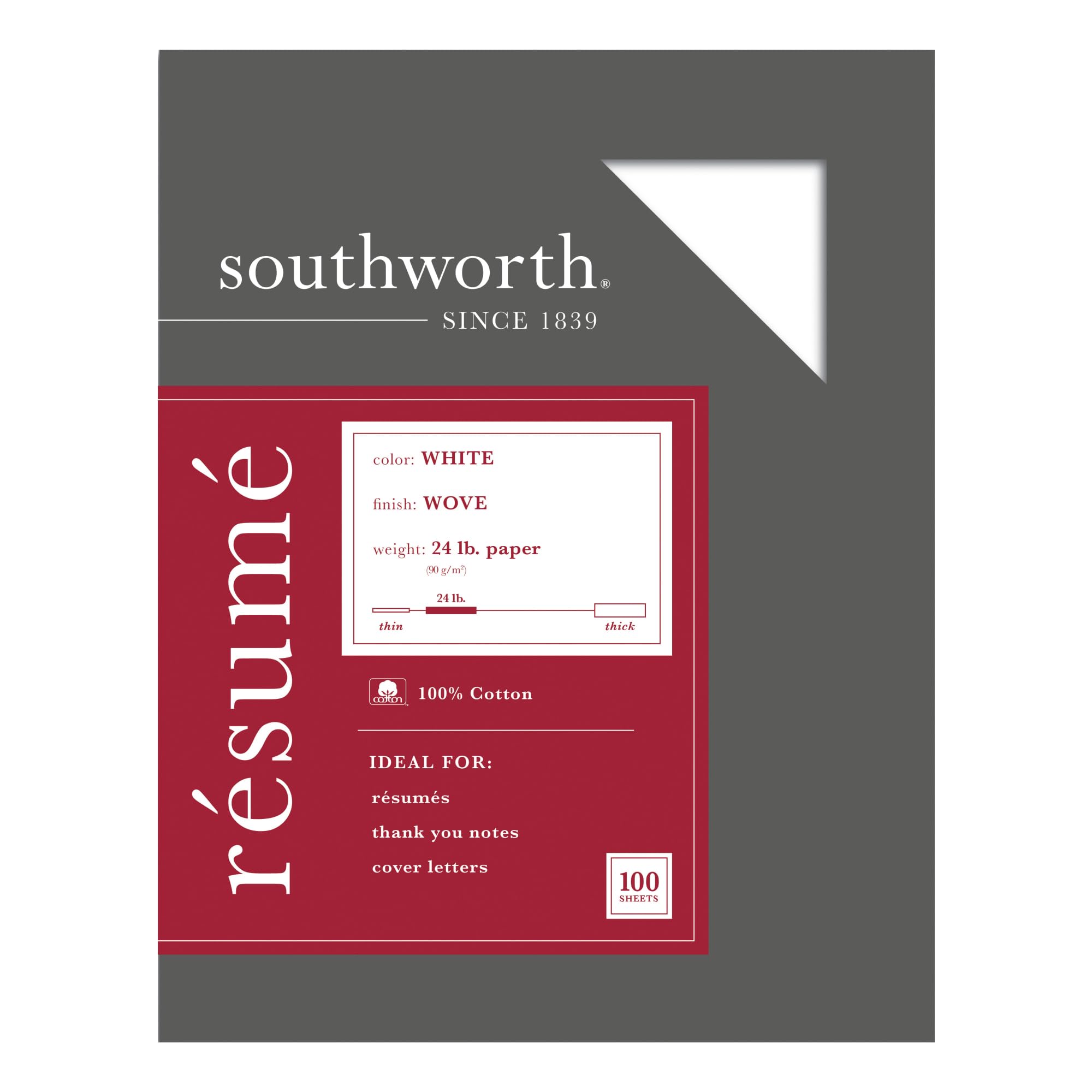 Southworth 100% Cotton R  Sum   Paper, 8 1/2' X 11', 24 Lb, 100% Recycled, White, Pack Of 100