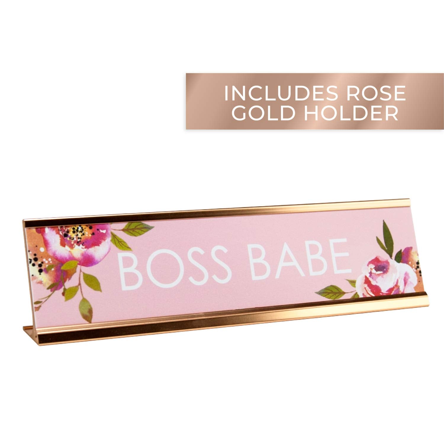 Boss Babe Desk Plate / 2' X 8' Chic Pink Floral Office Desk Sign/Cubicle Name Plate Coworker Present/Made In The Usa