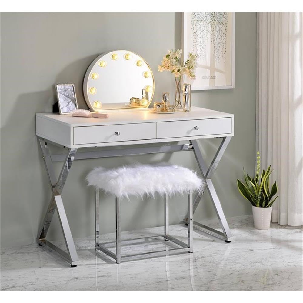 Acme Alma Domed Wooden Frame Accent Mirror with Lighting in White