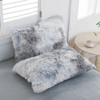 Chovy Faux Fur Tie-Dyed Black White Gray Colorful Comforter Sets Queen - 3Pc Bed Set Ultra Soft Plush Flannel Velvet Fluffy Fuzz