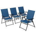 Anmutig Patio Chairs, 4Pcs Foldable Outdoor Sling Chairs With Armrests, Blue, Metal, Set Of 4, For Lawn, Pool, Courtyard, Balcon