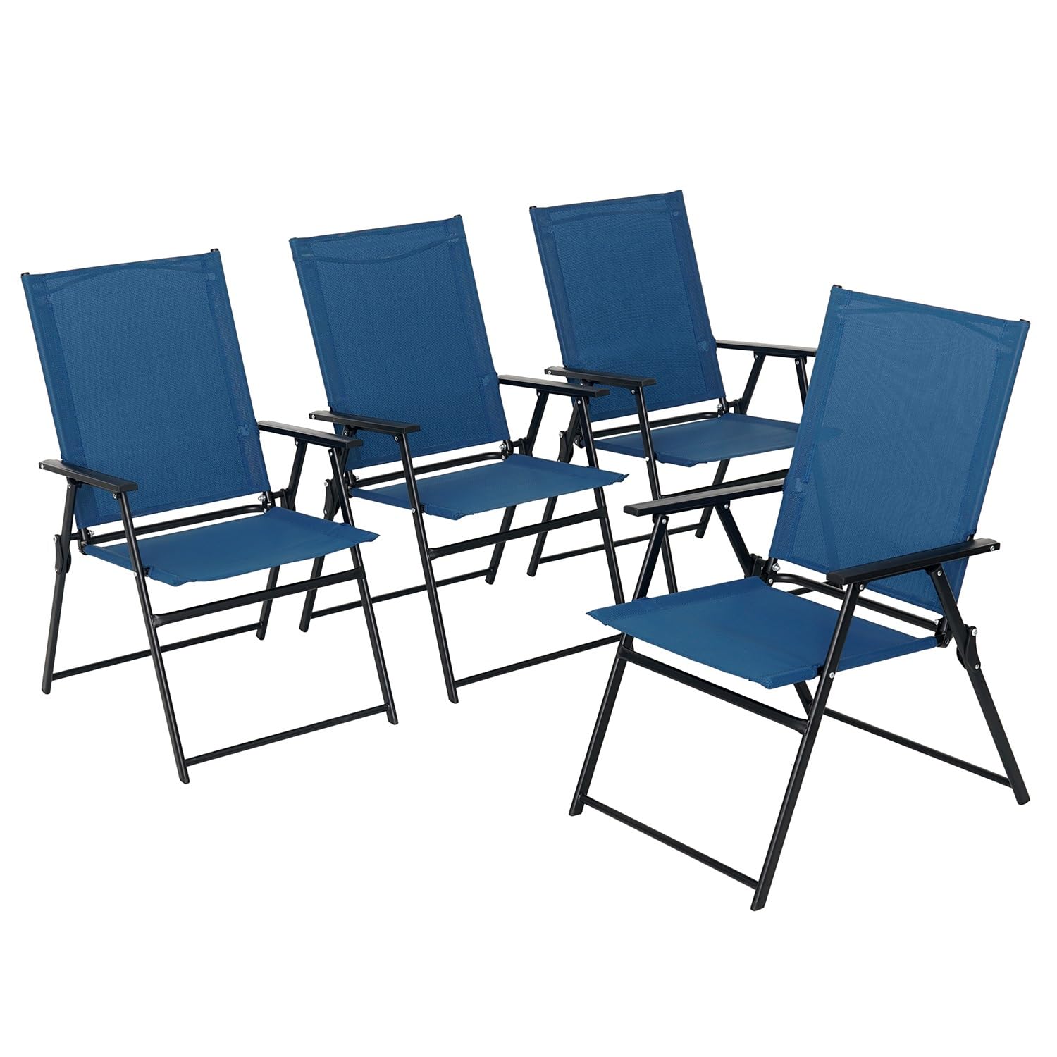 Anmutig Patio Chairs, 4Pcs Foldable Outdoor Sling Chairs With Armrests, Blue, Metal, Set Of 4, For Lawn, Pool, Courtyard, Balcon