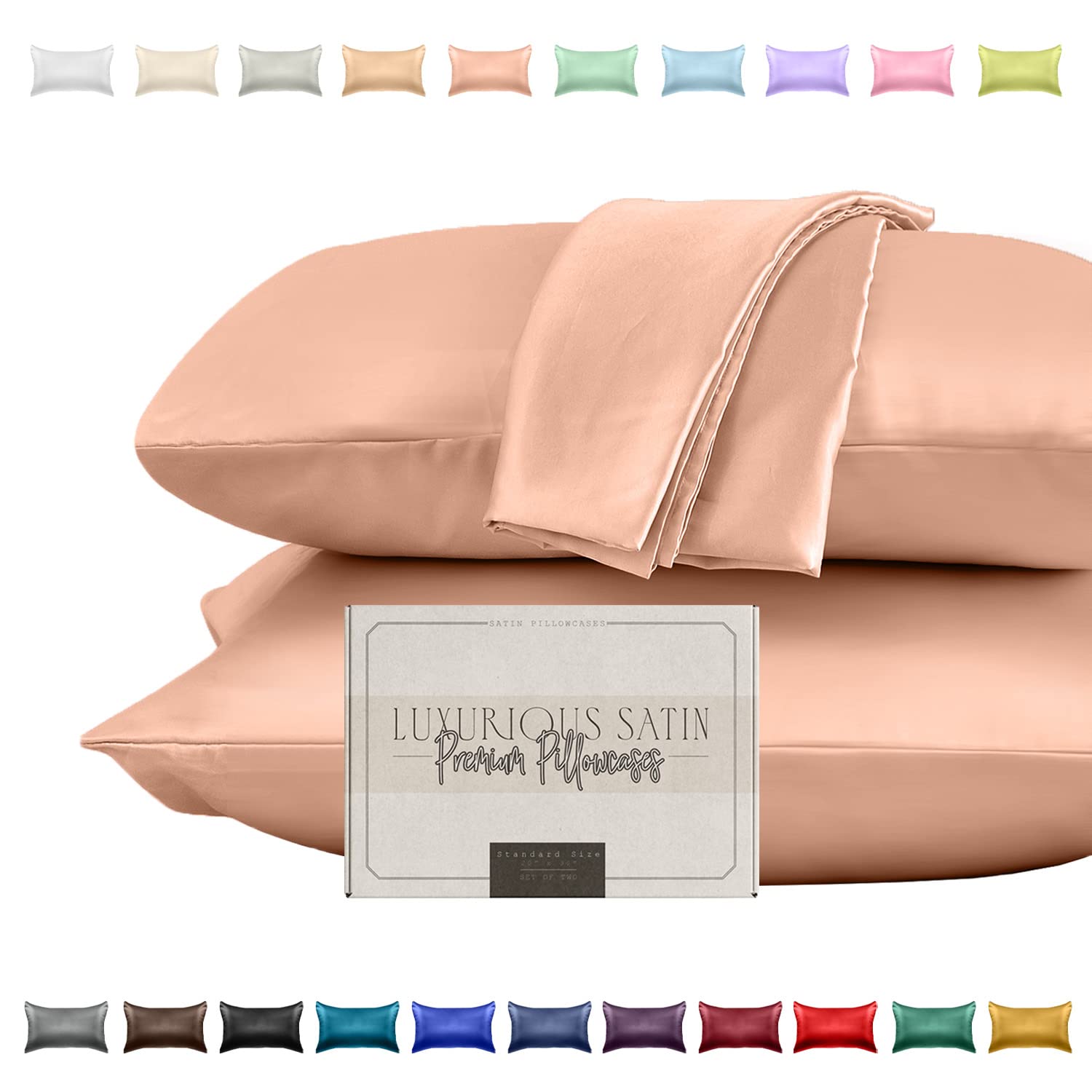 Elegant Comfort Silky And Luxurious 2-Piece Satin Pillowcase Set For Healthier Skin And Hair, Hidden Zipper Closure And Beautifully Packaged, Satin Pillowcase Set, King, Dusty Rose