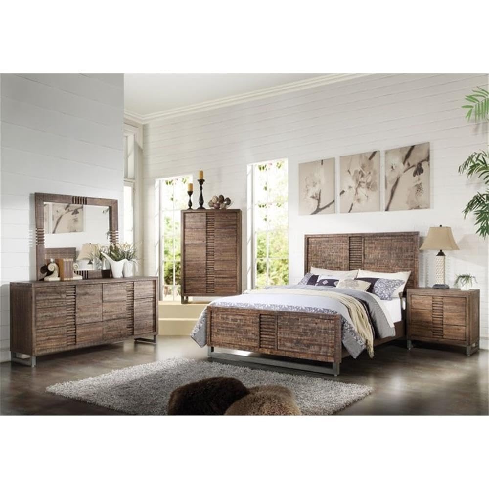 Acme Andria Queen Wooden Panel Bed in Reclaimed Oak