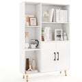 Giantex 47' Storage Cabinet, Floor Cabinet, Bookcase W/ 2 Doors, 5 Open Shelves, Metal Legs & Anti-Tip Kits, Side Display Cabinet, Storage Organizer, Book Shelf For Bedroom Entryway Living Room, White
