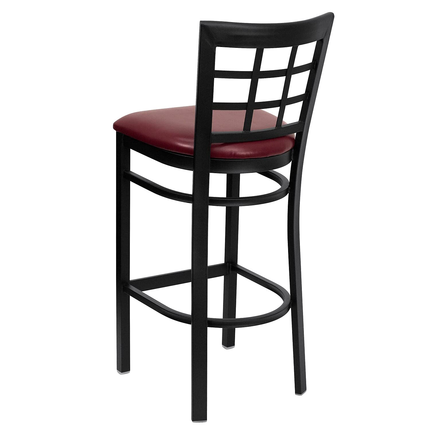 Flash Furniture Hercules Series Black Window Back Metal Restaurant Barstool - Burgundy Vinyl Seat