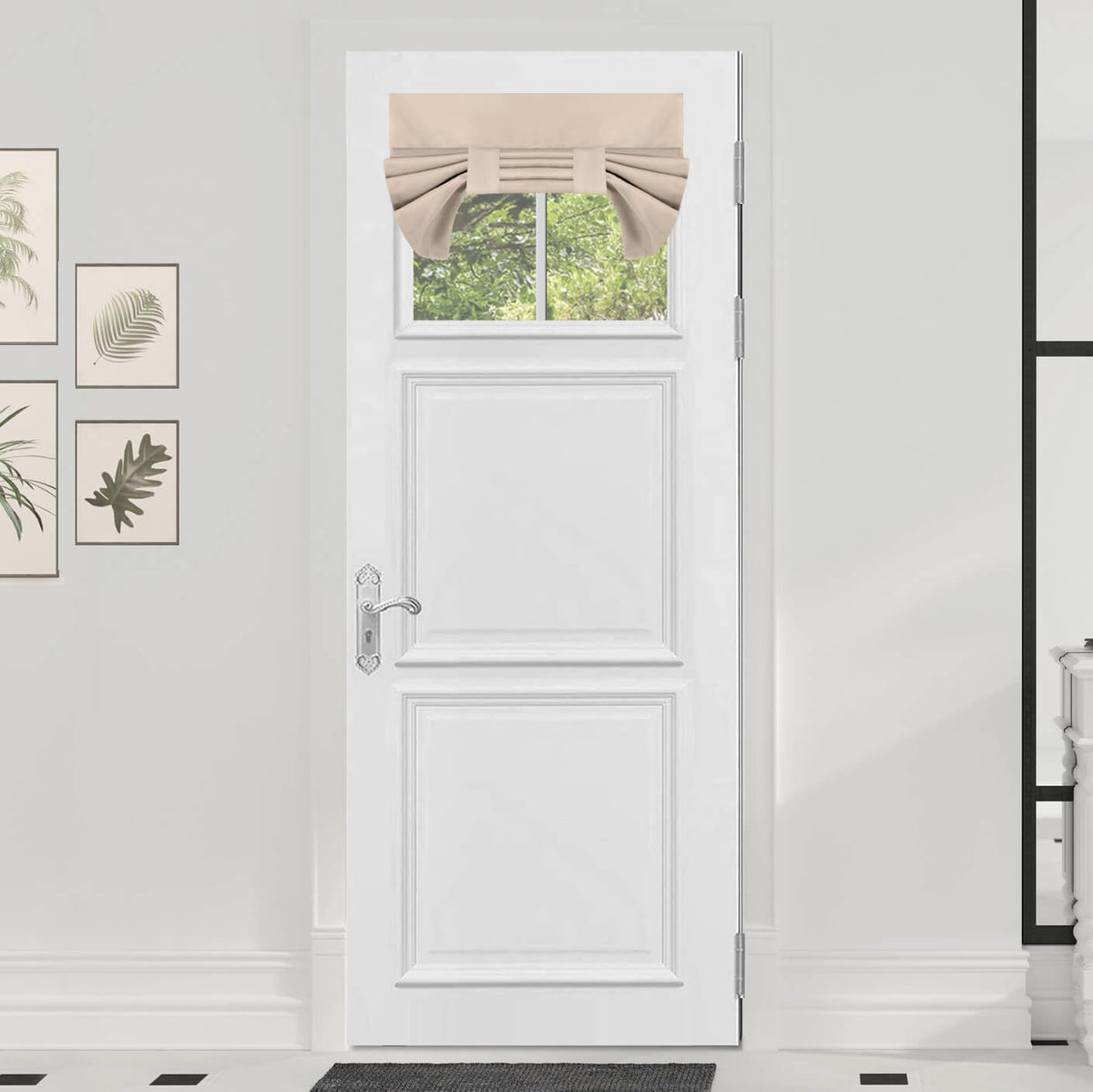 Outdoorlines Blackout French Door Curtains, Privacy Thermal Insulated Tie Up Glass Shades, Easy To Install Tricia Window Shade, Front Door Curtain, W26 X L20 Inch, Beige, 1 Panel