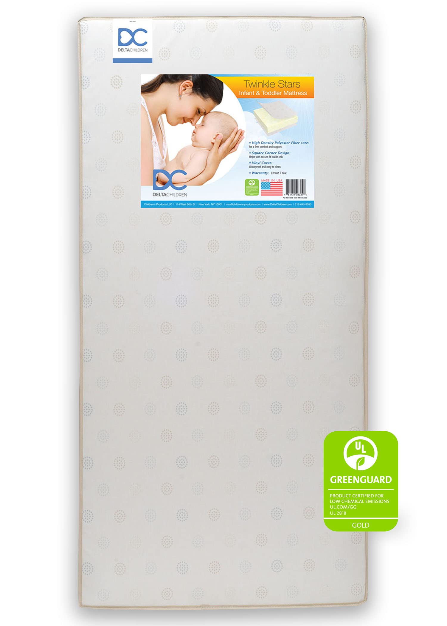 Delta Children Twinkle Stars Dual Sided - 6' Premium Sustainably Sourced Fiber Core Crib And Toddler Mattress - Waterproof - Gr