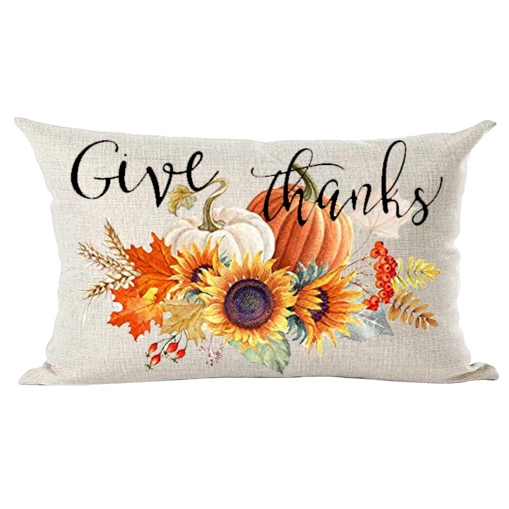 Ramirar Ink Painting Orange Pumpkins Sunflowers Maple Leaves Give Thanks Fall Decorative Lumbar Throw Pillow Cover Case Home Liv