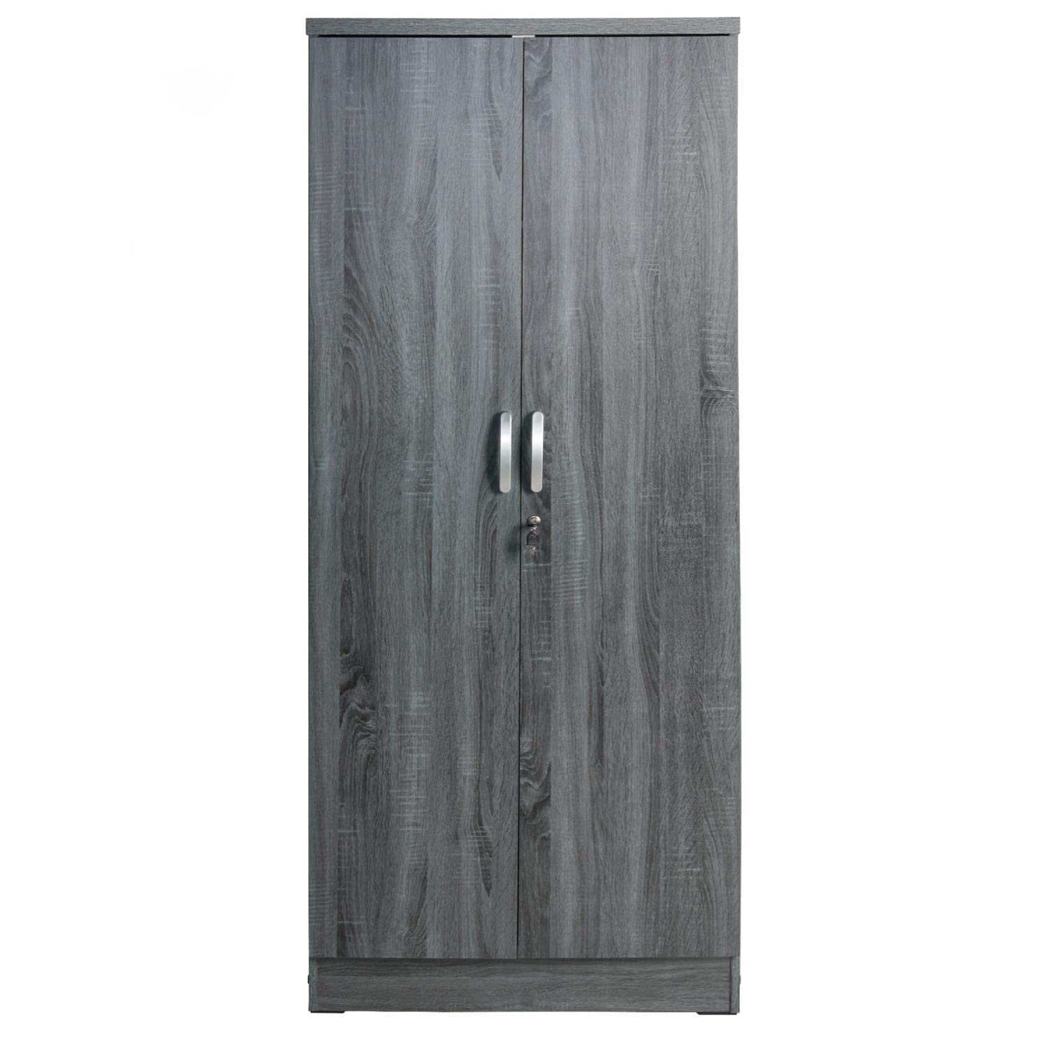 Better Home Products Harmony Wood Two Door Armoire Wardrobe Cabinet in Gray