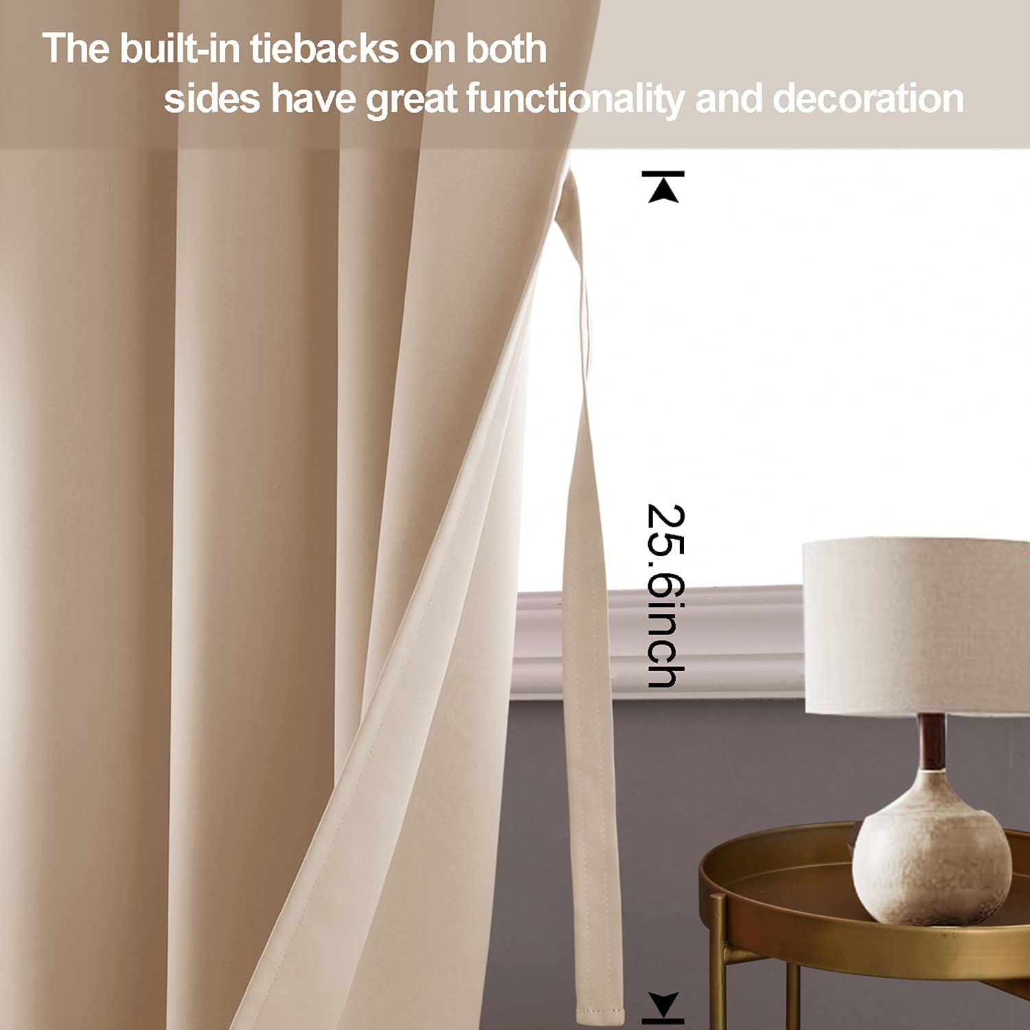 Jiuzhen Beige Blackout Curtains With Tiebacks - Thermal Insulated, Light Blocking And Noise Reducing Grommet Curtains For Bedroom And Living Room, Set Of 2 Window Curtain Panels, 60 X 63 Inch Length