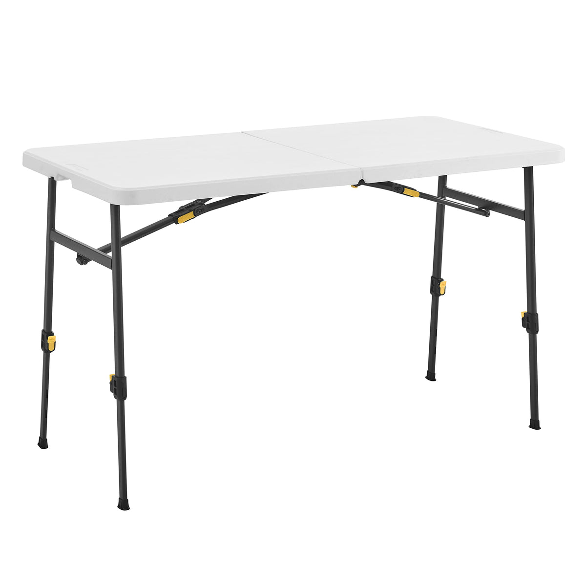 Living And More 4Ft Height Adjustable Half Folding Table With Carrying Handle, Easy Folding And Storage, Indoor Outdoor Use, White