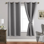 Jiuzhen Blackout Curtains With Tiebacks - Thermal Insulated, Light Blocking And Noise Reducing Grommet Curtain Drapes For Bedroom And Living Room, Set Of 2 Panels, 42 X 63 Inch Length, Light Grey