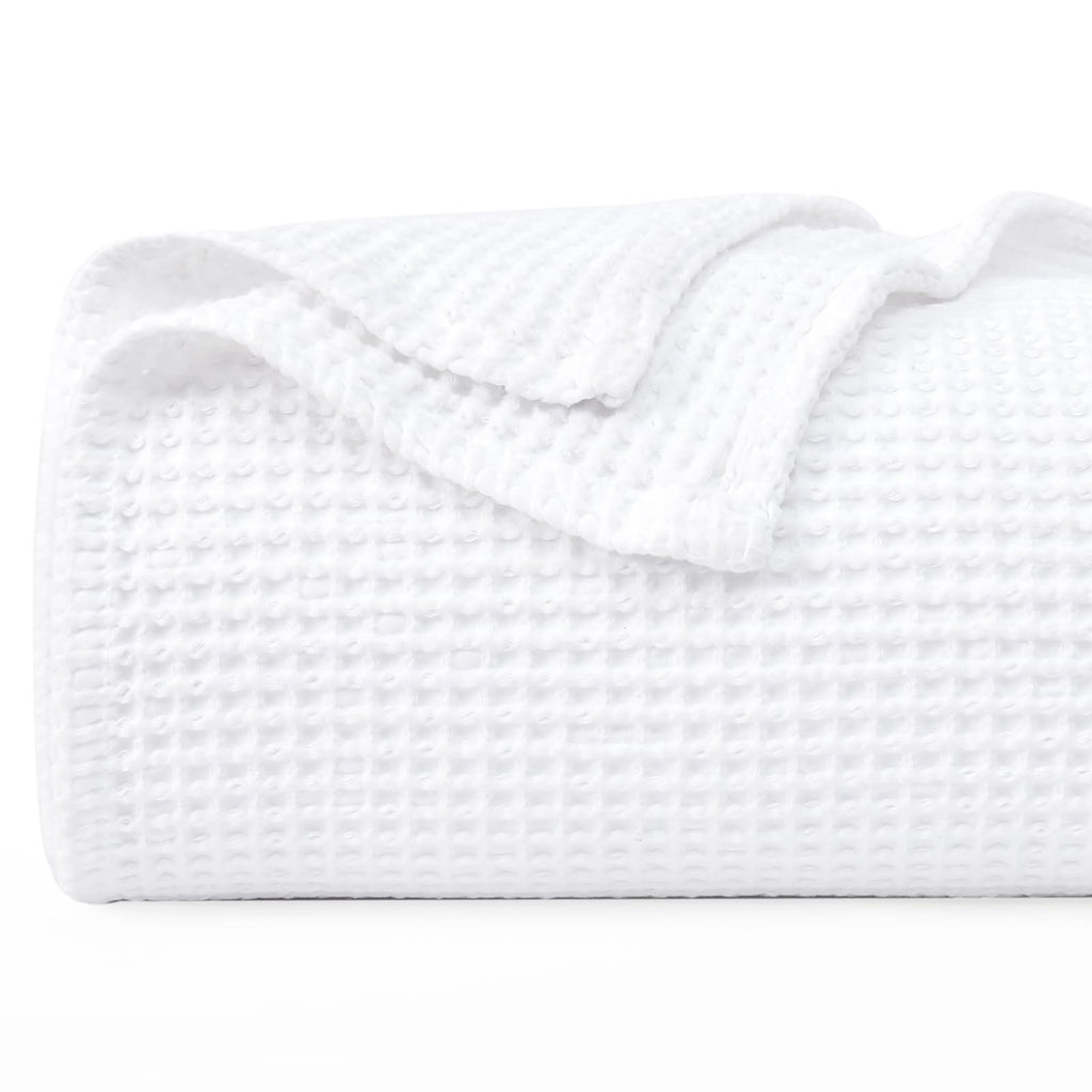 Phf 100% Cotton Waffle Weave Blanket Queen Size 90'X90'-Lightweight Washed Soft Breathable Blanket Perfect For Summer - Great