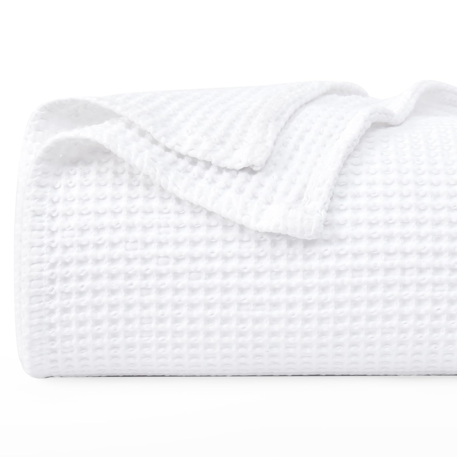 Phf 100% Cotton Waffle Weave Blanket Queen Size 90'X90'-Lightweight Washed Soft Breathable Blanket Perfect For Summer - Great