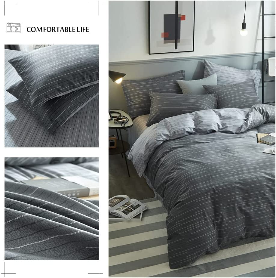 Grey Stripe Duvet Cover Queen Cotton Bedding Sets Geometric Stripe Comforter Cover Modern Style Masculine Bedding Sets For Men B