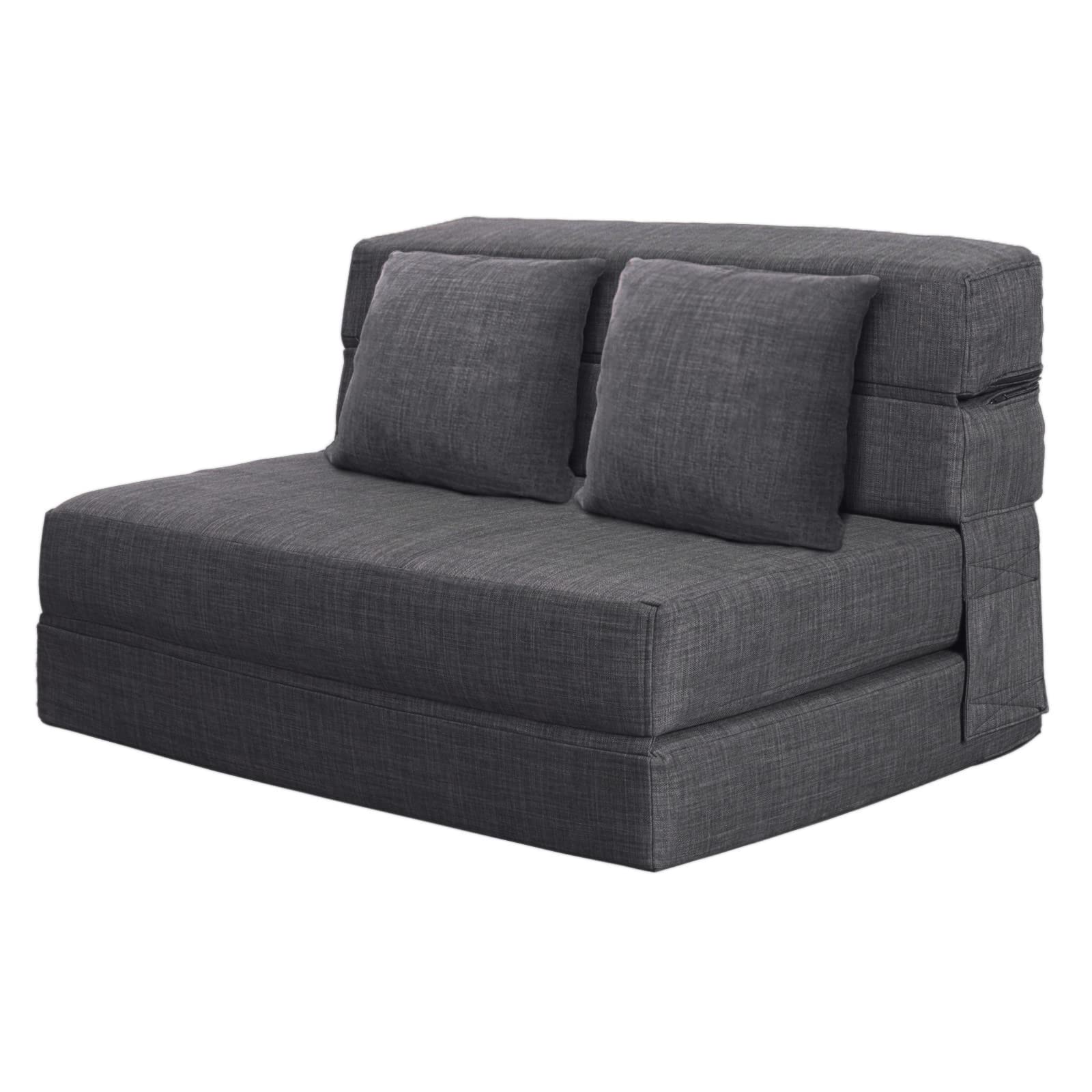 ANONER 60'' Fold Sofa Bed Couch Memory Foam with 2 Pillows Futon Sleeper Chair Guest Bed and Fold Out Couch, Washable Cover Quee