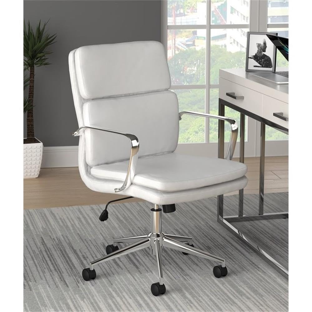 Coaster Furniture Standard Back Upholstered White and Chrome Office Chair 801767