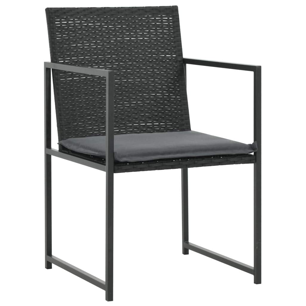 vidaXL 7-Piece Outdoor Dining Set - Patio Furniture with Cushions, Poly Rattan, Black, with Powder-Coated Steel Frame, Table and 6 Chairs.