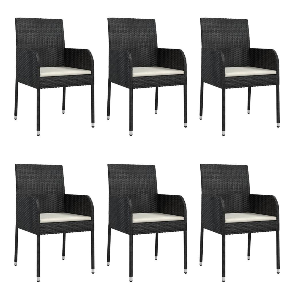 vidaXL Patio Dining Set 7 Piece, Outdoor Rattan Wicker Table and Chair Set with Cushions, Patio Conversation Set for Garden Porch, Black Poly Rattan