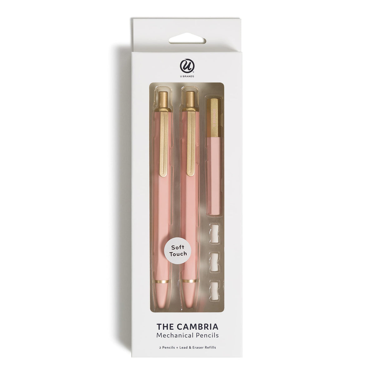 U Brands Blush Cambria Mechanical Pencil, Office Supplies, Soft Touch Barrel, Medium Point, 0.7Mm, 2 Count