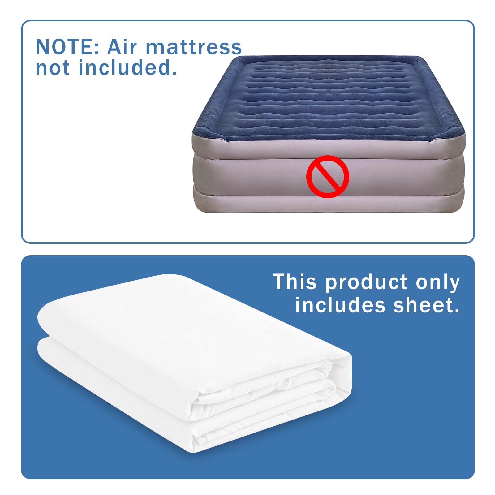 Bedecor Fitted Sheet For Air Mattress Inflate Without Disassembly Convenient & Firm Deep Up To 21'' White -King