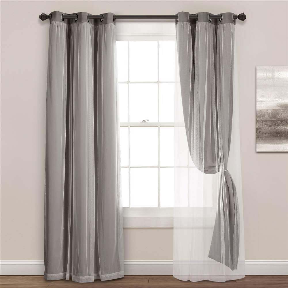 Lush Decor Sheer Grommet Curtains With Insulated Blackout Lining, Window Curtain Panels, Pair, 38''W X 95''L, Dark Gray - Curtai