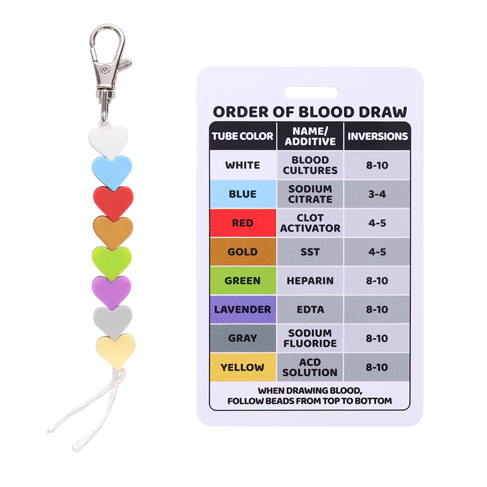 Order Of Blood Draw Beads With Reference Card, Order Of Blood Draw Vertical Badge Card Badge Reel Accessories Phlebotomy Essenti