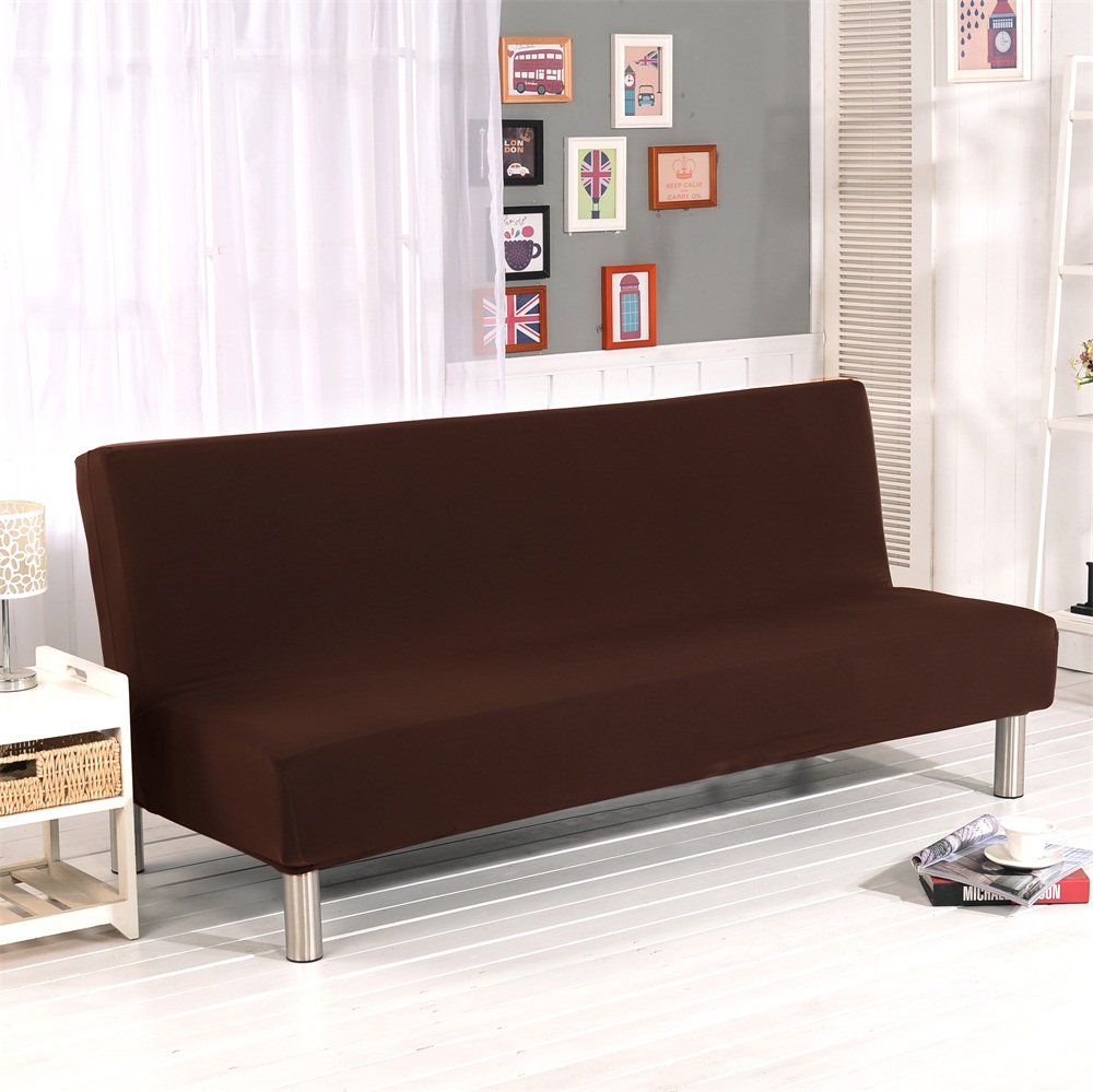Solid Colour Armless Sofa Bed Cover Polyester Spandex Stretch Futon Slipcover 3 Seater Elastic Full Folding Couch Sofa Cover fit