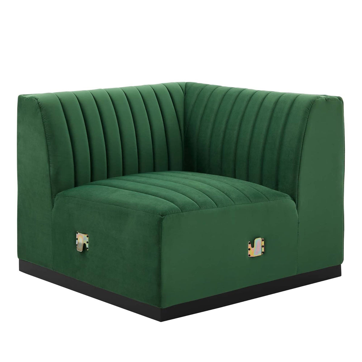 Modway Conjure Modern Channel Tufted Velvet Right Corner Chair In Green