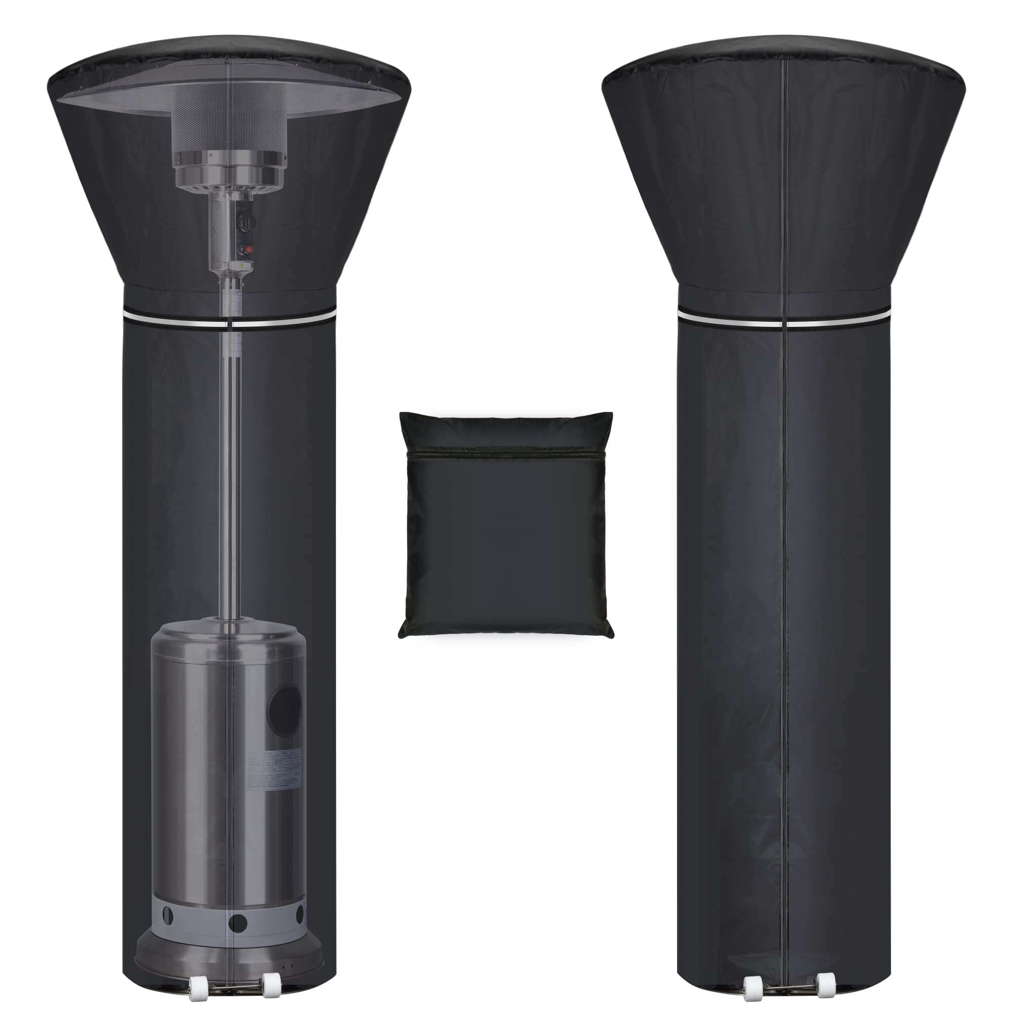 Patio Heater Covers With Reflective Strip,Outdoor Heater Cover Waterproof,Dustproof,Wind-Resistant,Sunlight-Resistant,Snow-Resistant,Black,89.5''X 33.5' Dome X 19.5' Base