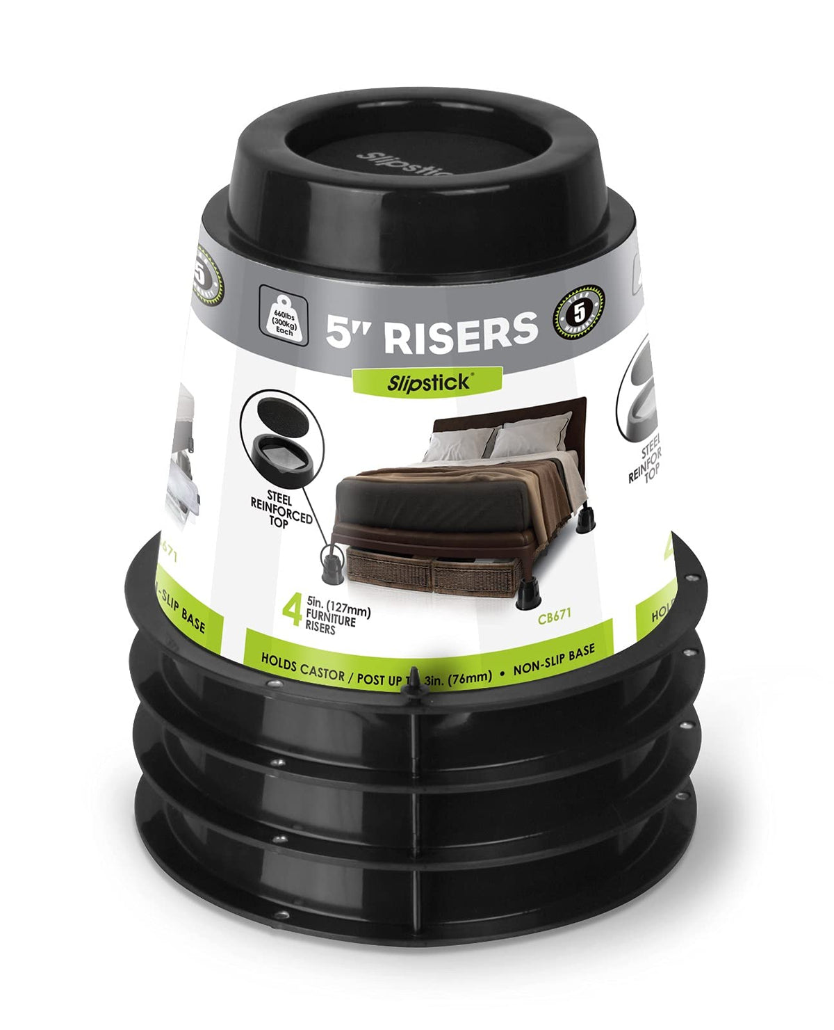 Slipstick Cb671 5 Inch Bed Risers/Furniture Raisers With Steel Reinforced Holder Top, Lifts Height 5' (4 Pack) Supports 2,640 P