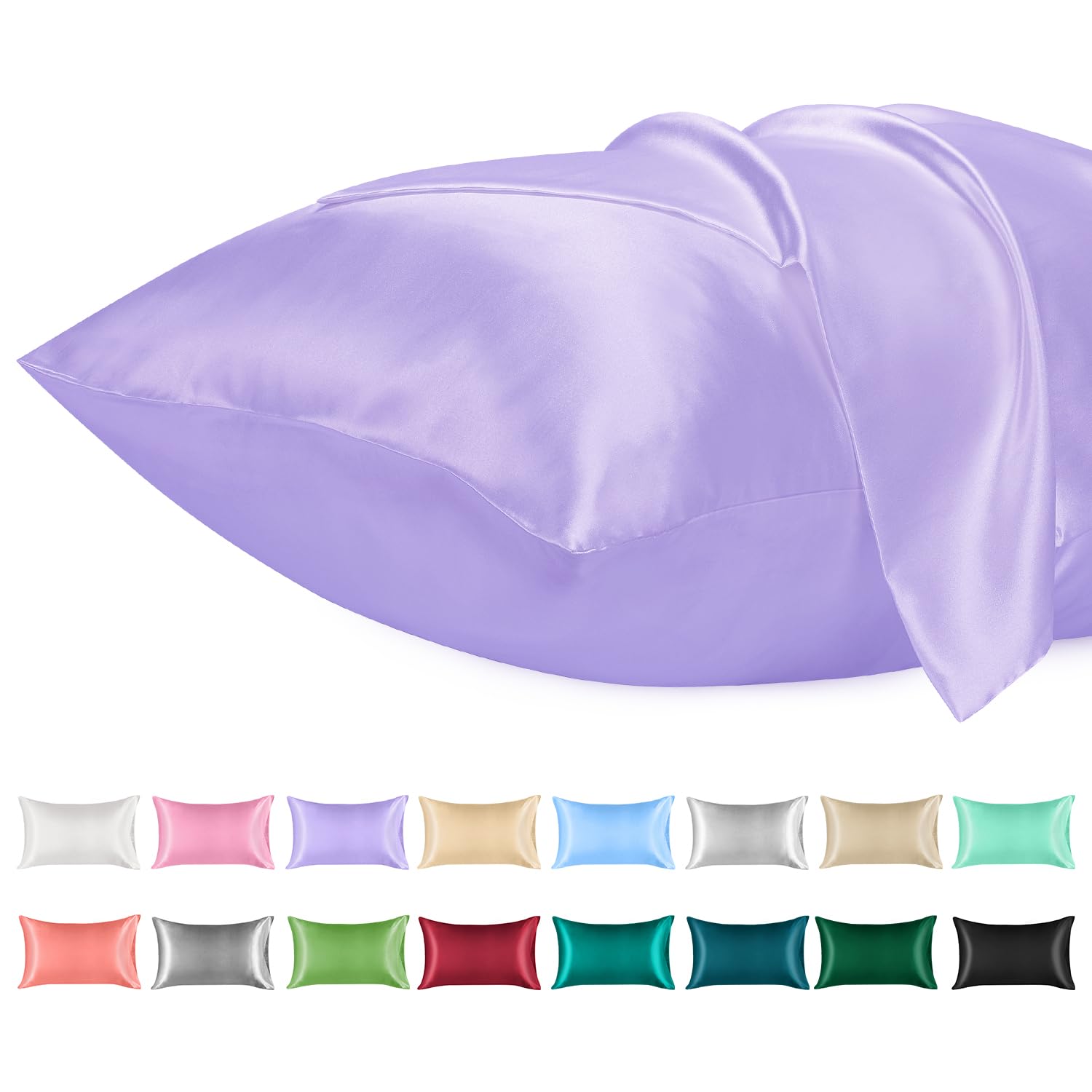 Lirex Satin Pillow Cases (2 Pack), Queen Size Soft Solid Color Microfiber Satin Pillowcase, Wrinkle Free Fade Resistant Breathab