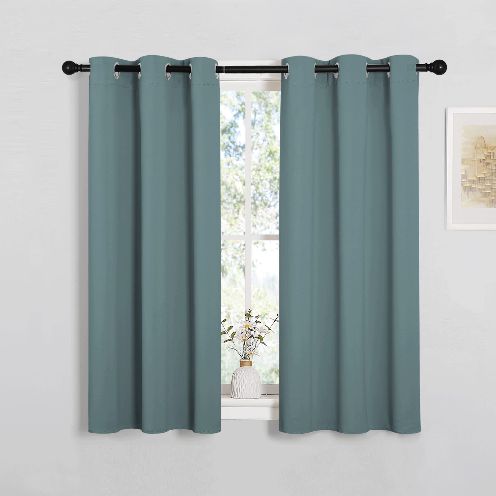 Nicetown Greyish Blue Kitchen Window Curtains Over Sink - Window Treatment Thermal Insulated Grommet Light Blocking Curtains & D